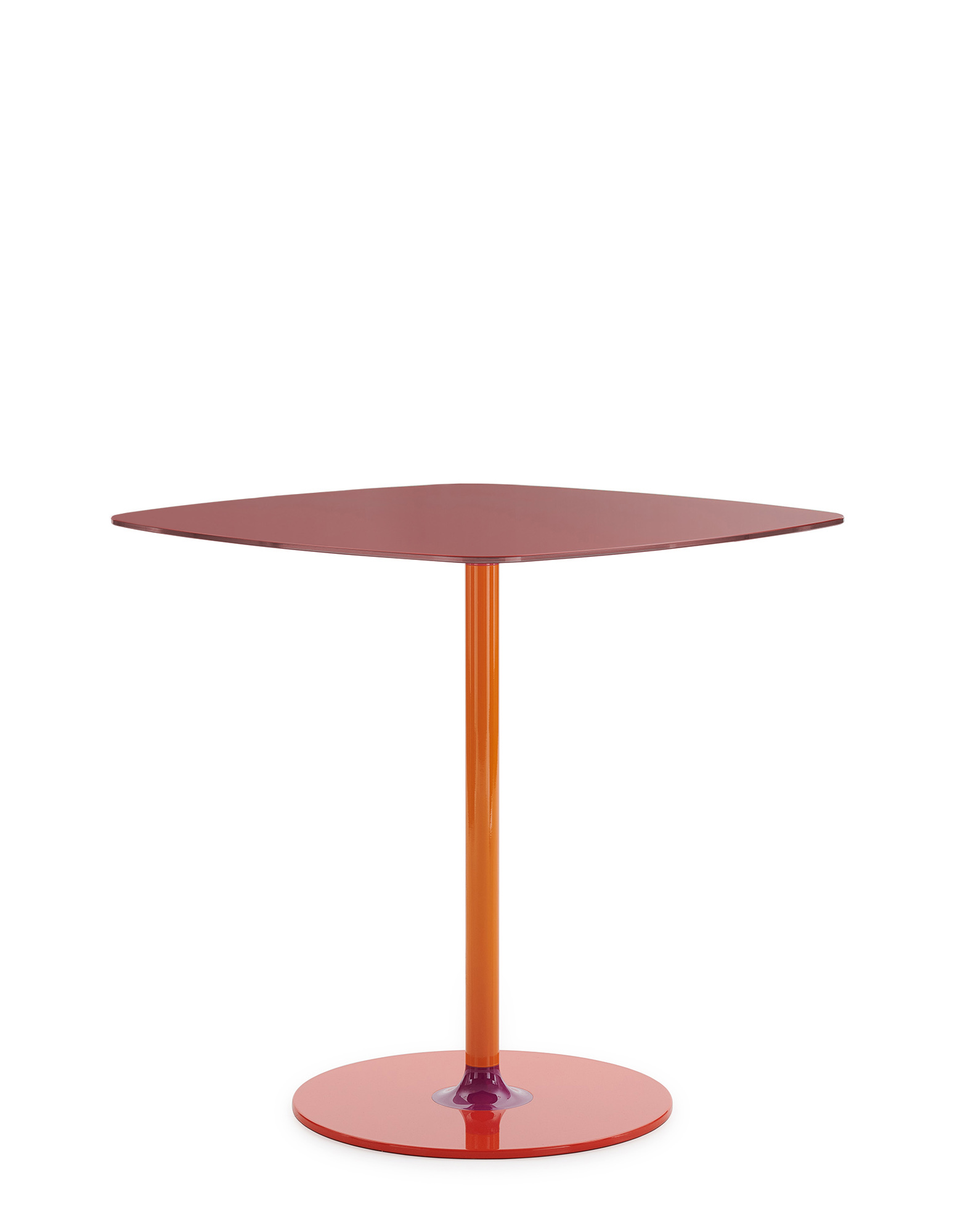 Red table with square top and orange stem