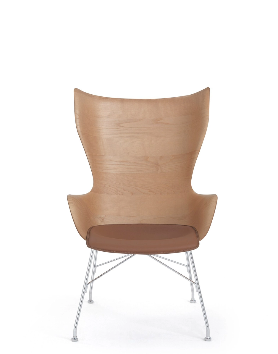 K/Wood - Poltrona Kartell, in metallo e legno curvato, con o senza pouf