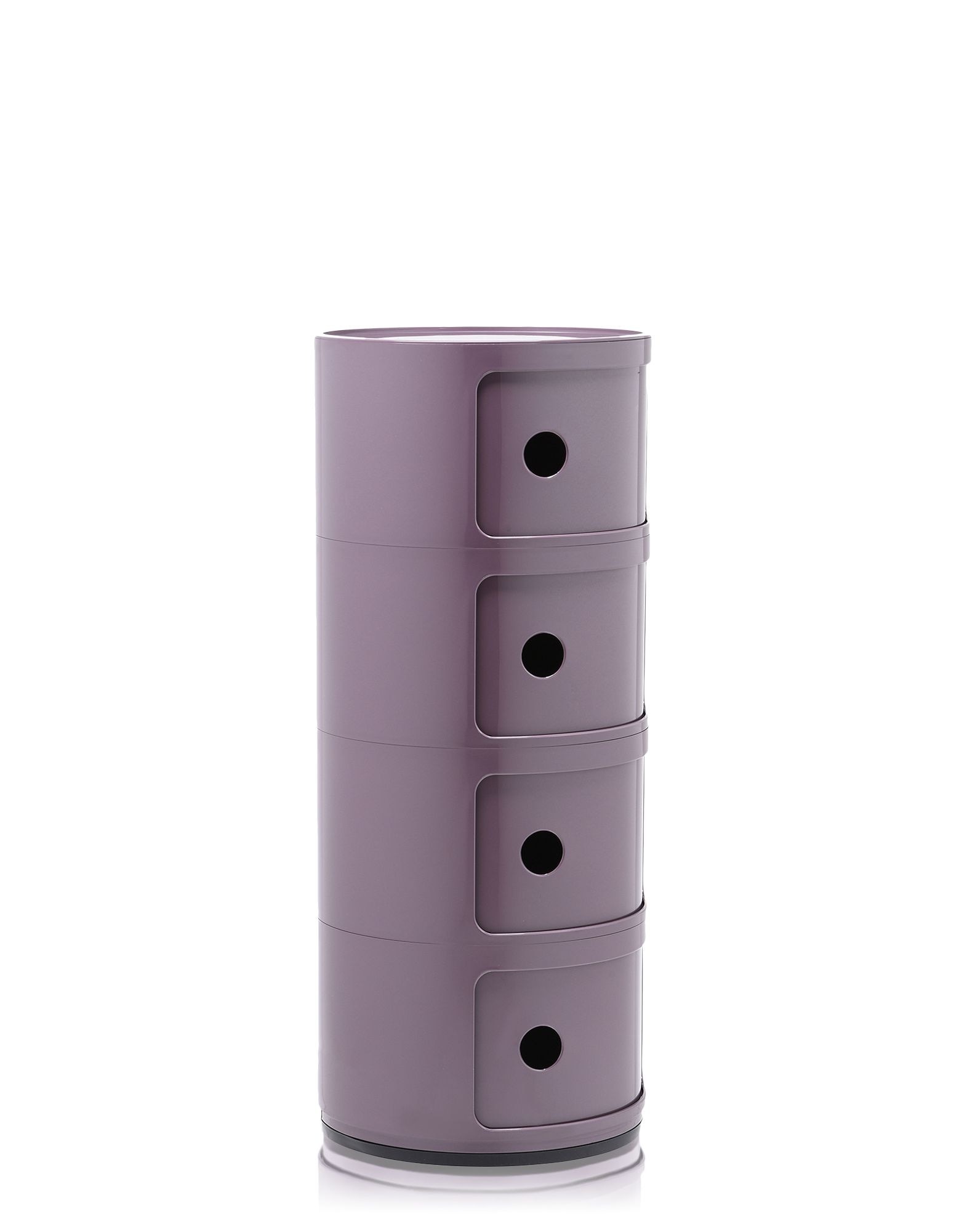 purple cylindrical storage unit with drawers