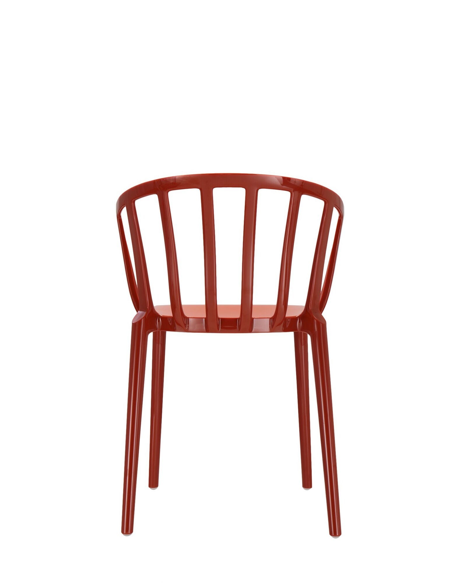 Front view of red Venice chair with back slats