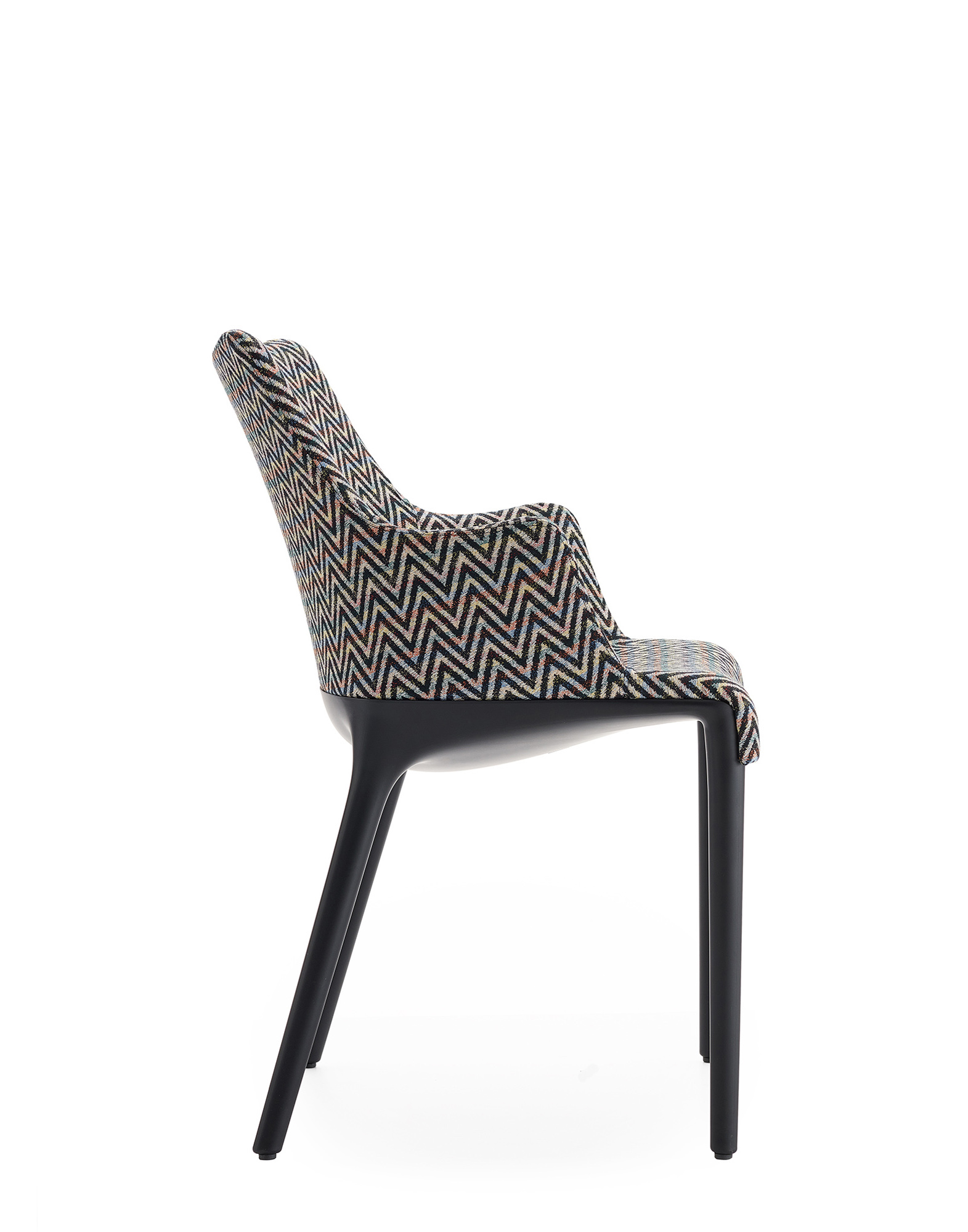 Chair with black and white chevron pattern from side